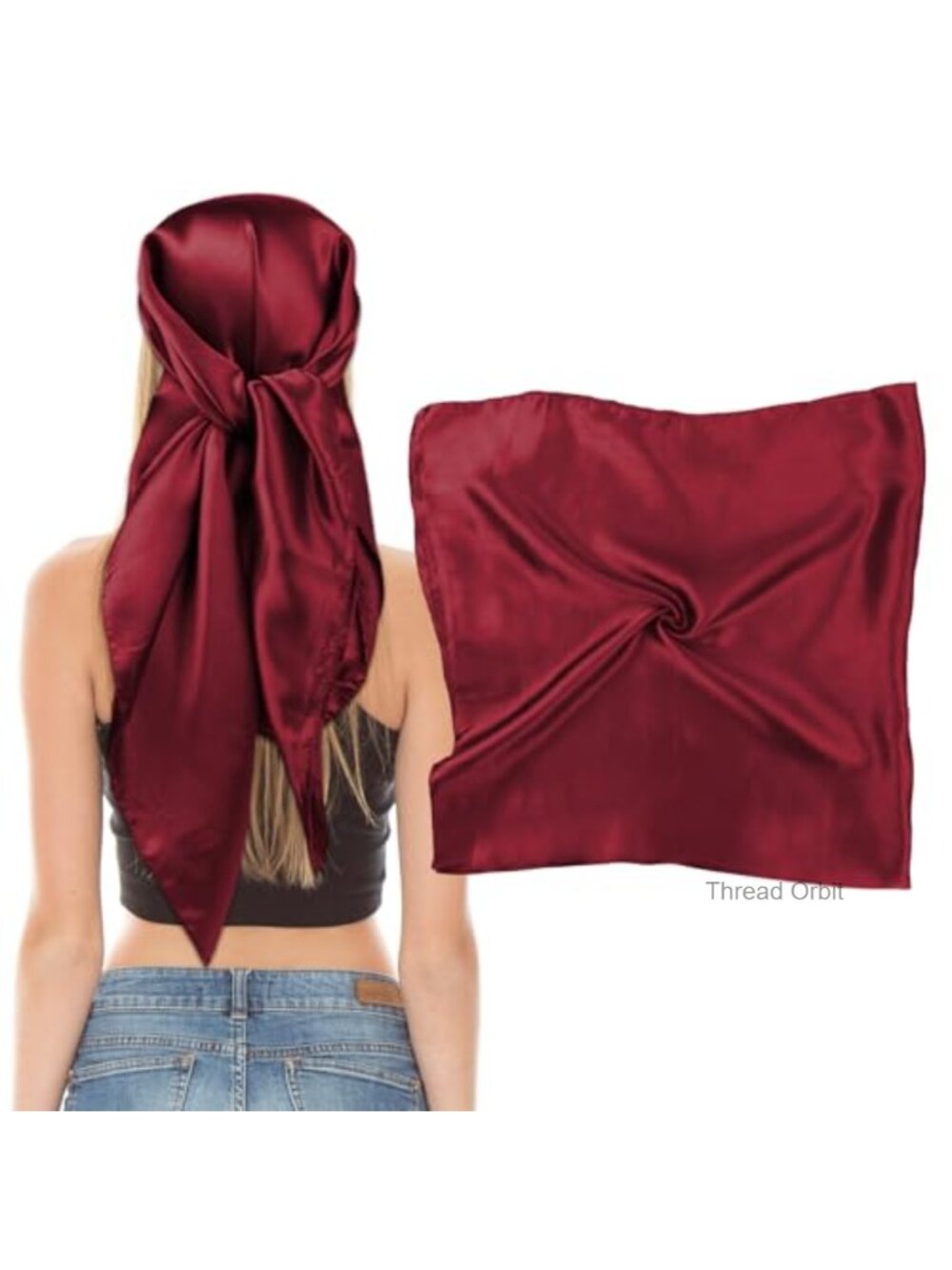 Large Square Satin Silk Head Scarf Bandana Hair Wrap for Women